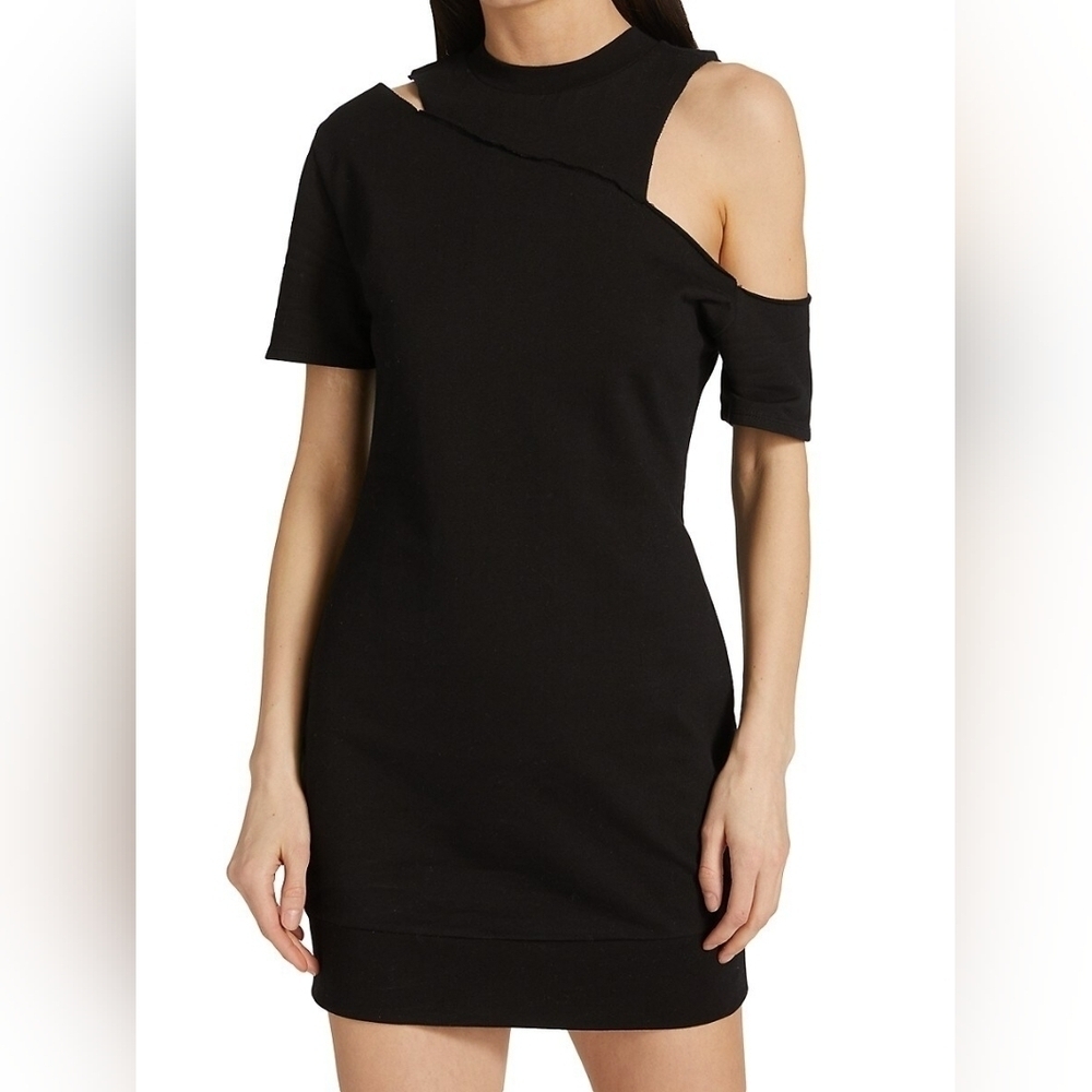 Philanthropy Brea Asymmetric Cotton Terry Mini Dress Size Small NWOT Black
